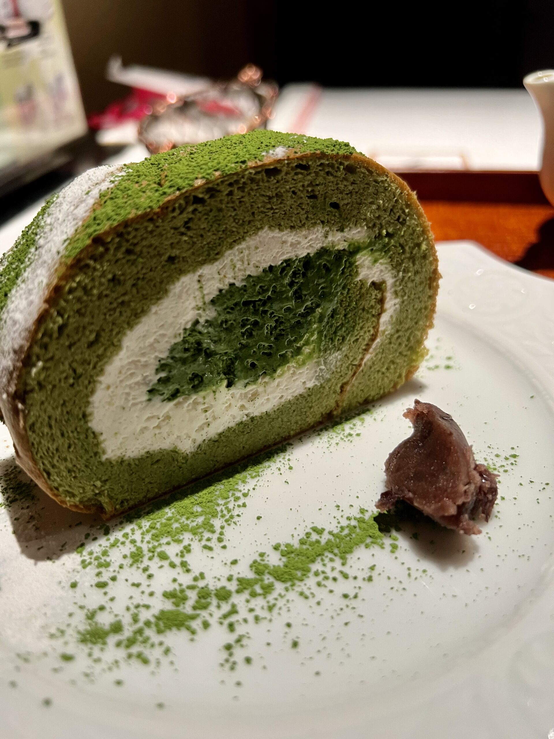 Matcha roll cake and adzuki bean paste